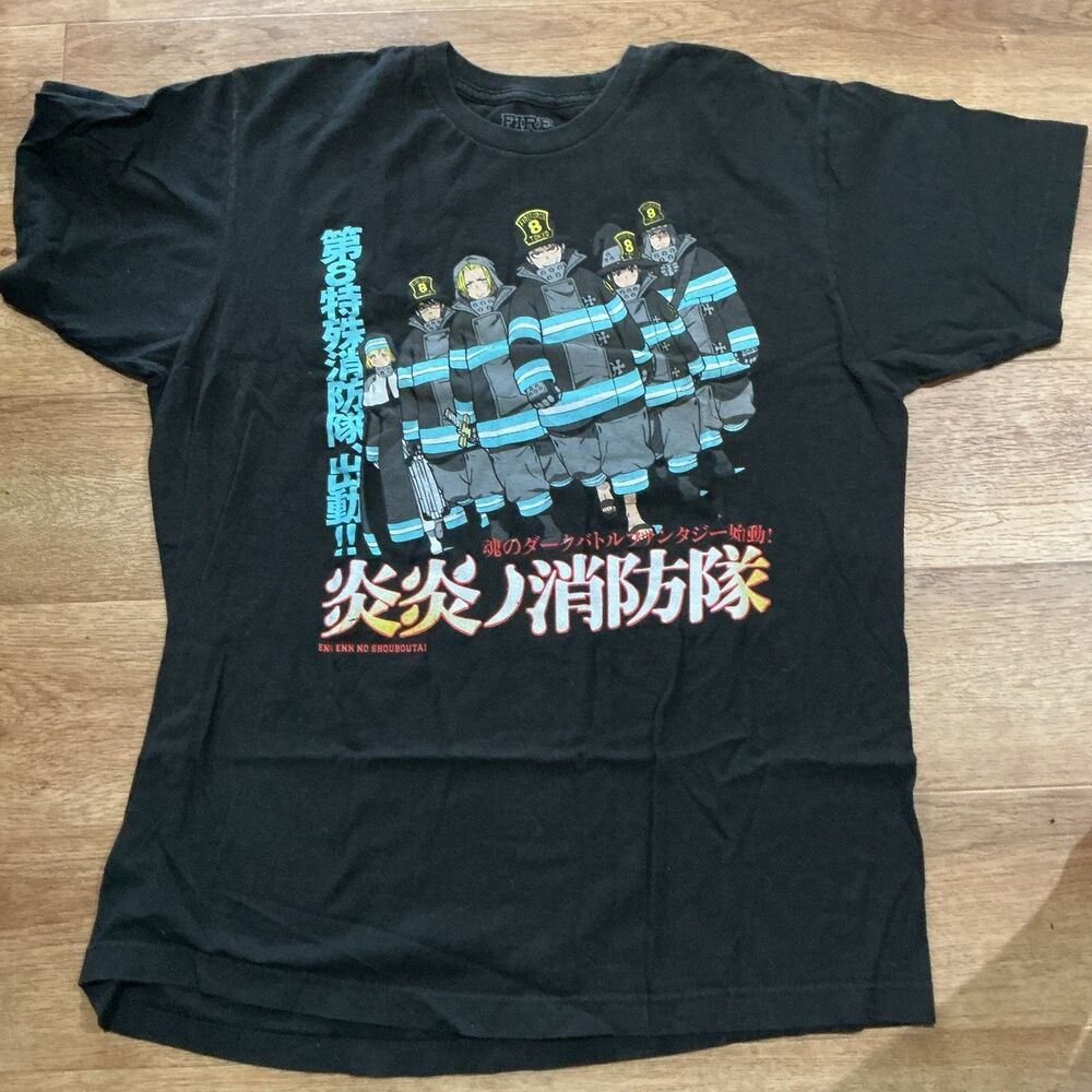 Fire Force Company 8 Anime T-Shirt Large Black Japanese Graphic Cotton Tee